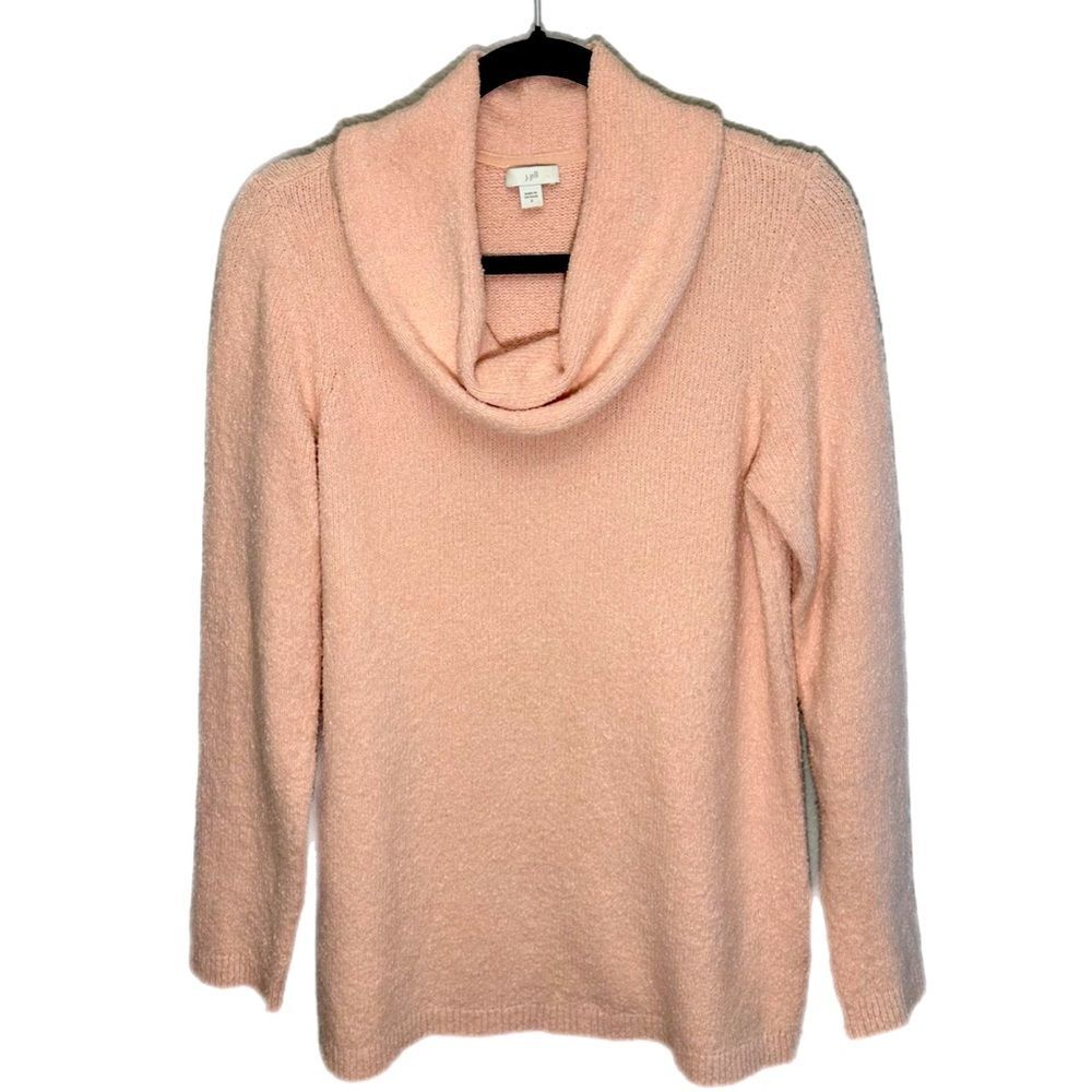J.Jill Women Small Blush Pink Cowl Neck Oversized Boxy Knit Sweater Ribbed Hem